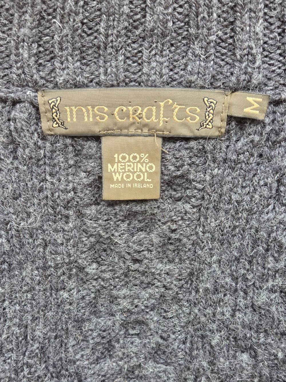 Inis Crafts Irish Merino Wool  Sweater Women M Gray Fisherma Cable Knit Full Zip